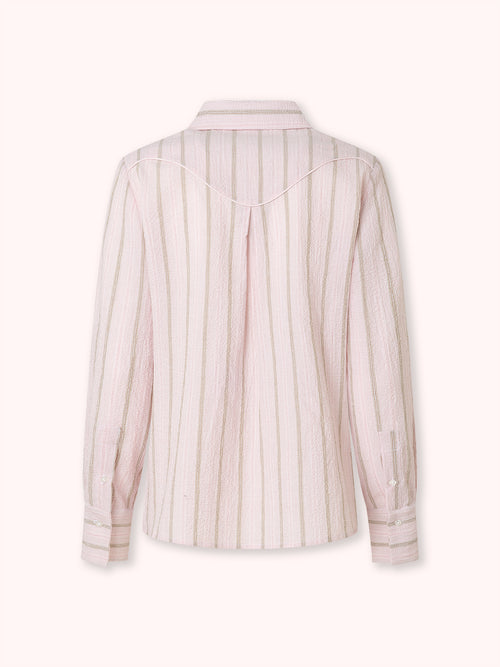 CAMISA CON DETALLE DE VIVO Y ESTAMPADO DE RAYAS ROSA