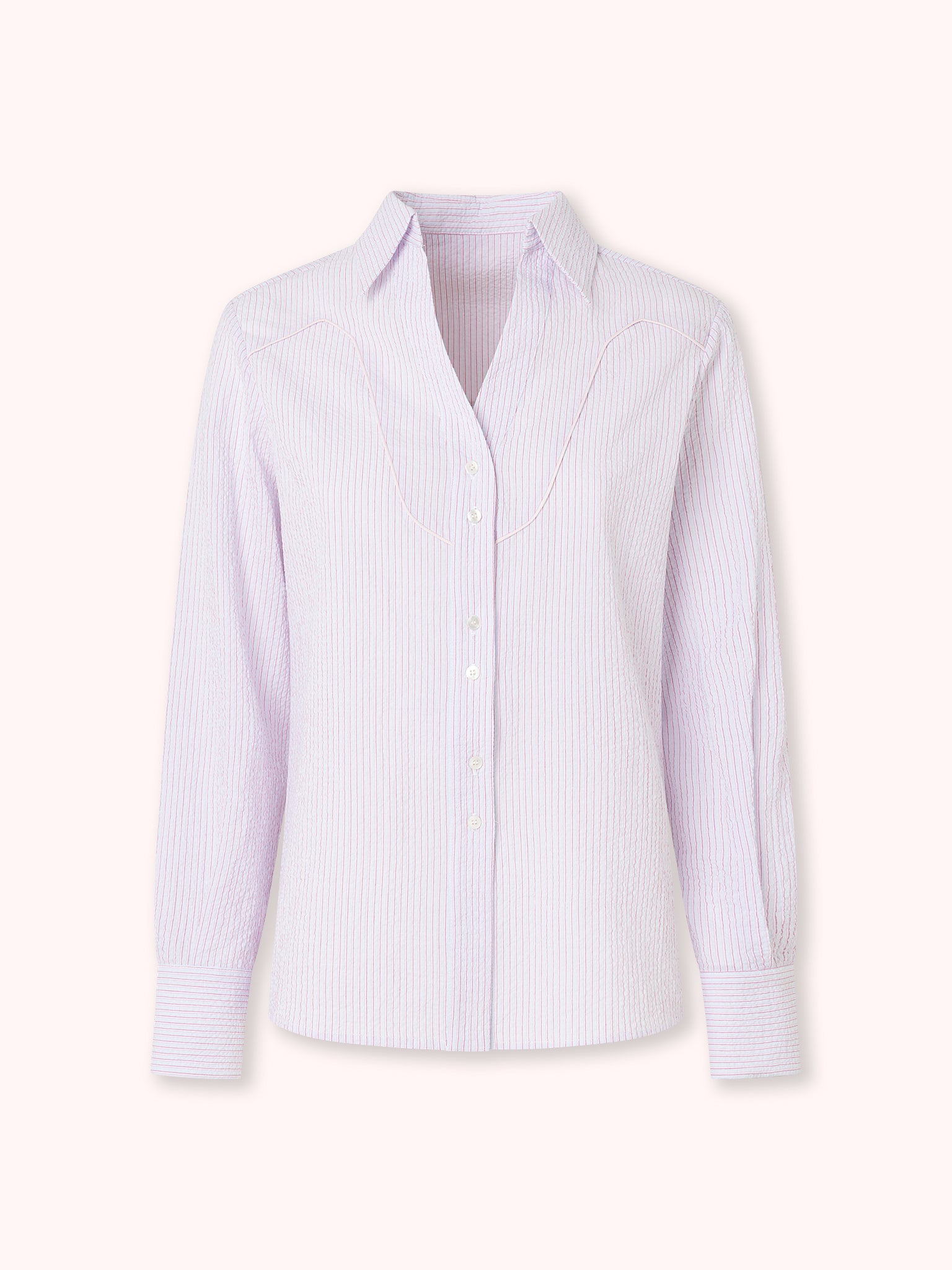 CAMISA CON DETALLE DE VIVO Y ESTAMPADO DE RAYAS AZUL