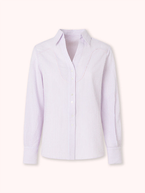 CAMISA CON DETALLE DE VIVO Y ESTAMPADO DE RAYAS AZUL