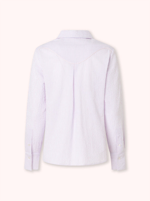 CAMISA CON DETALLE DE VIVO Y ESTAMPADO DE RAYAS AZUL