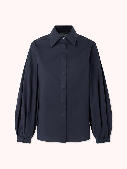 CAMISA DE MANGA ABULLONADA AZUL