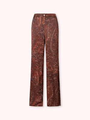 PANTALÓN SATINADO ESTAMPADO BURDEOS