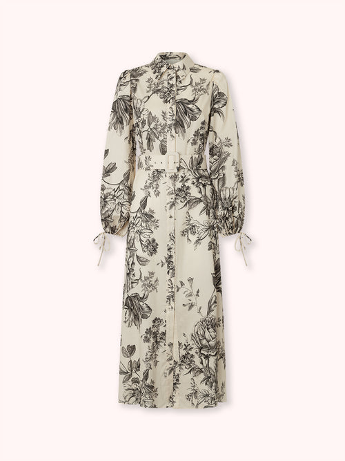 VESTIDO CAMISERO CON CINTURÓN ESTAMPADO NEGRO