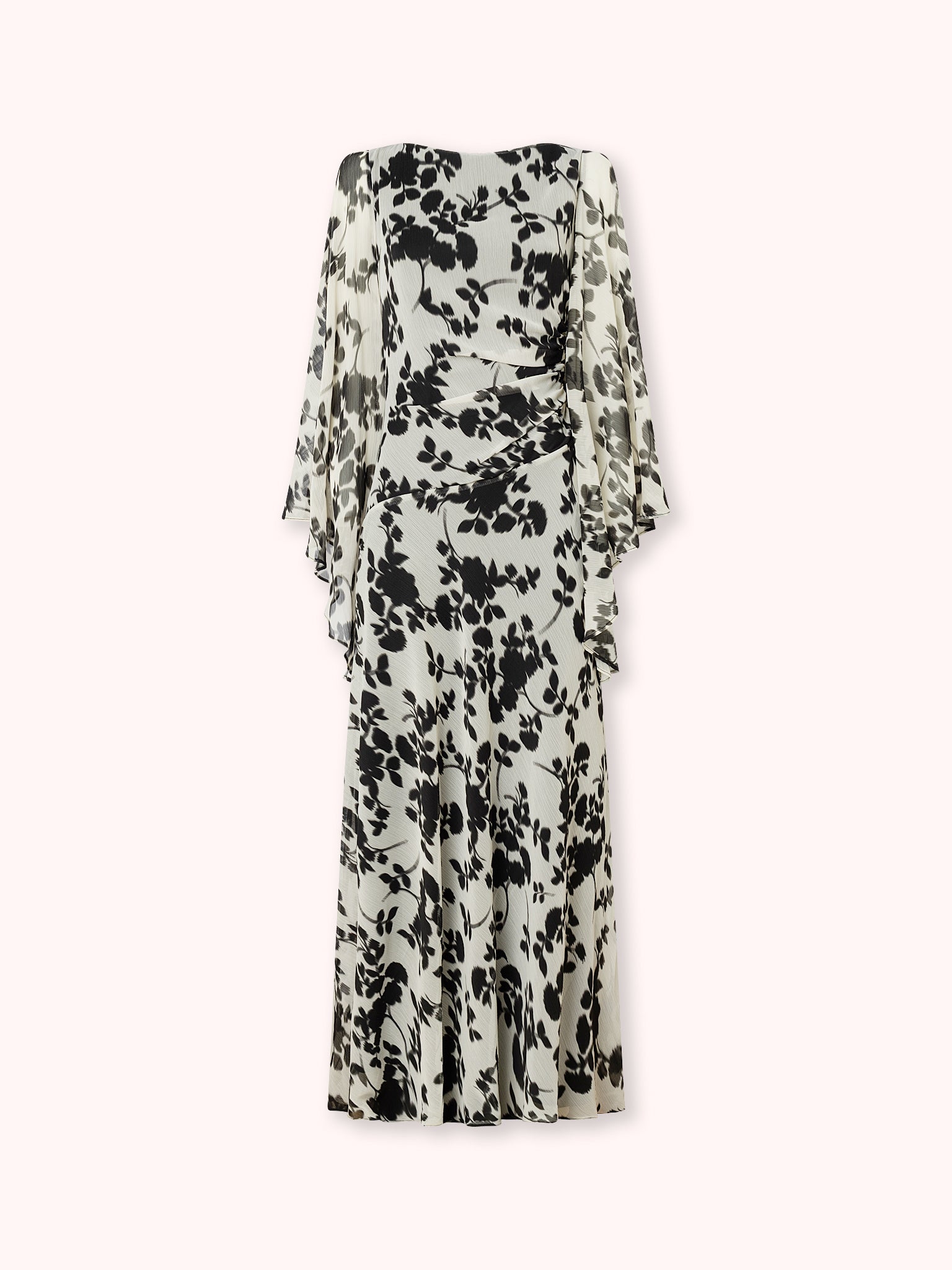 VESTIDO LARGO CON MANGAS AMPLIAS ESTAMPADO NEGRO