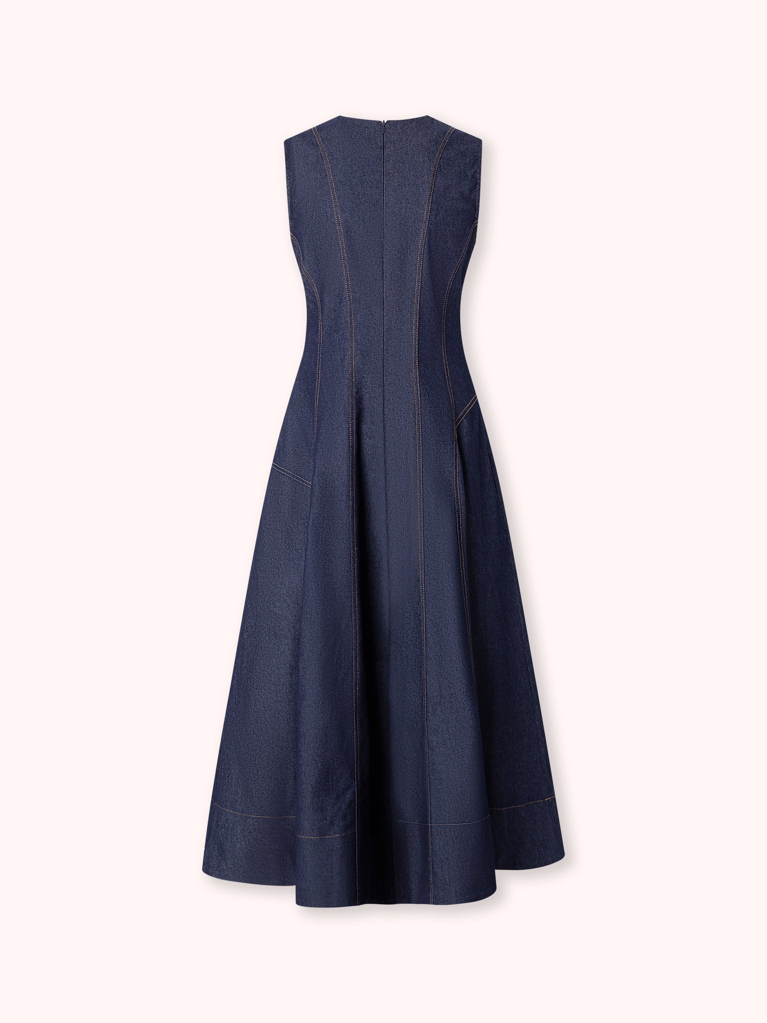 VESTIDO MIDI DENIM CON COSTURAS VISTAS AZUL MARINO