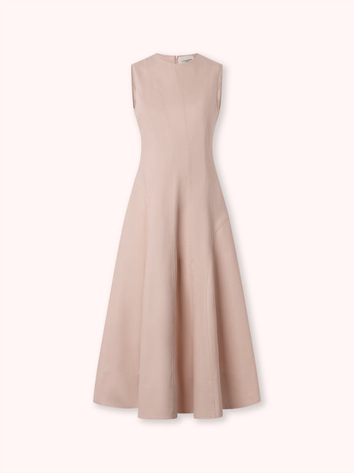 VESTIDO MIDI DENIM CON COSTURAS VISTAS ROSA