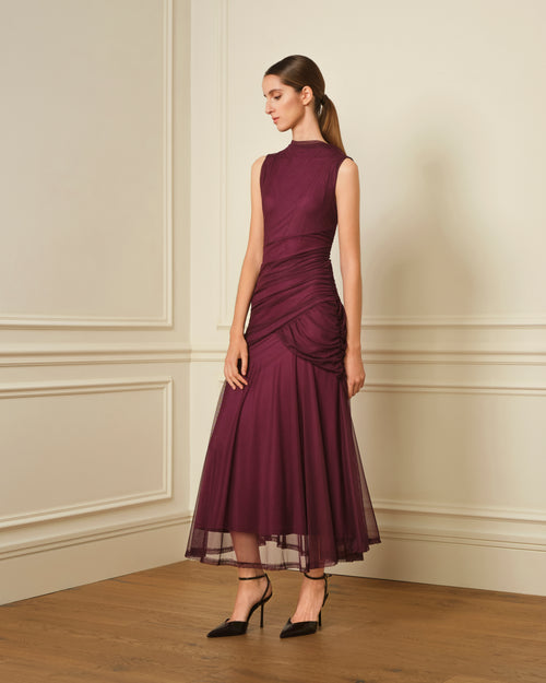 VESTIDO DE TUL DRAPEADO VIOLETA