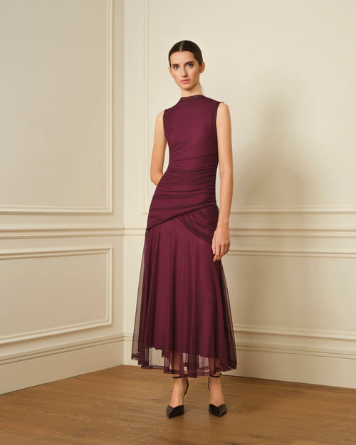 VESTIDO DE TUL DRAPEADO VIOLETA