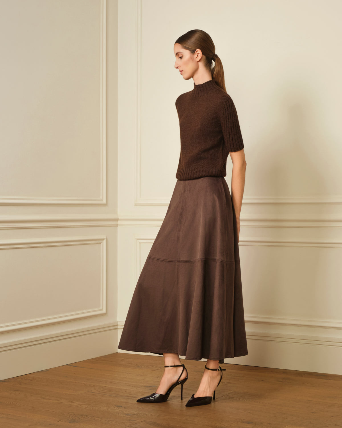 FALDA MIDI ANTE MARRÓN