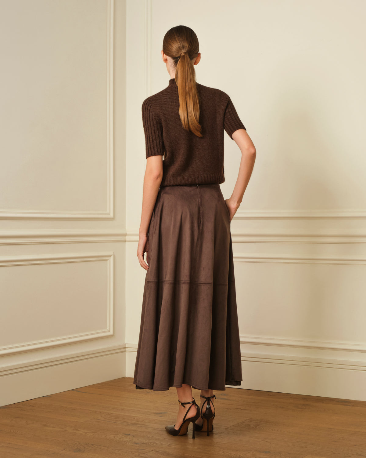 FALDA MIDI ANTE MARRÓN