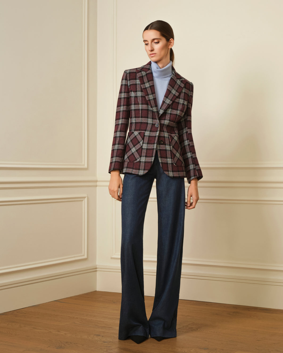BLAZER DE CUADROS BURDEOS