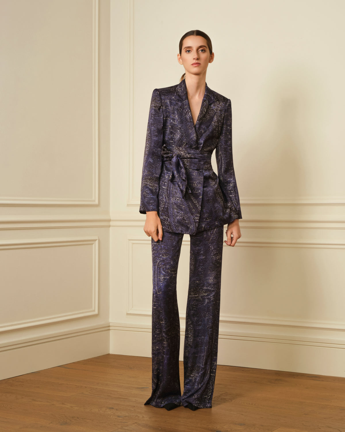 BLAZER SATINADO ESTAMPADO AZUL
