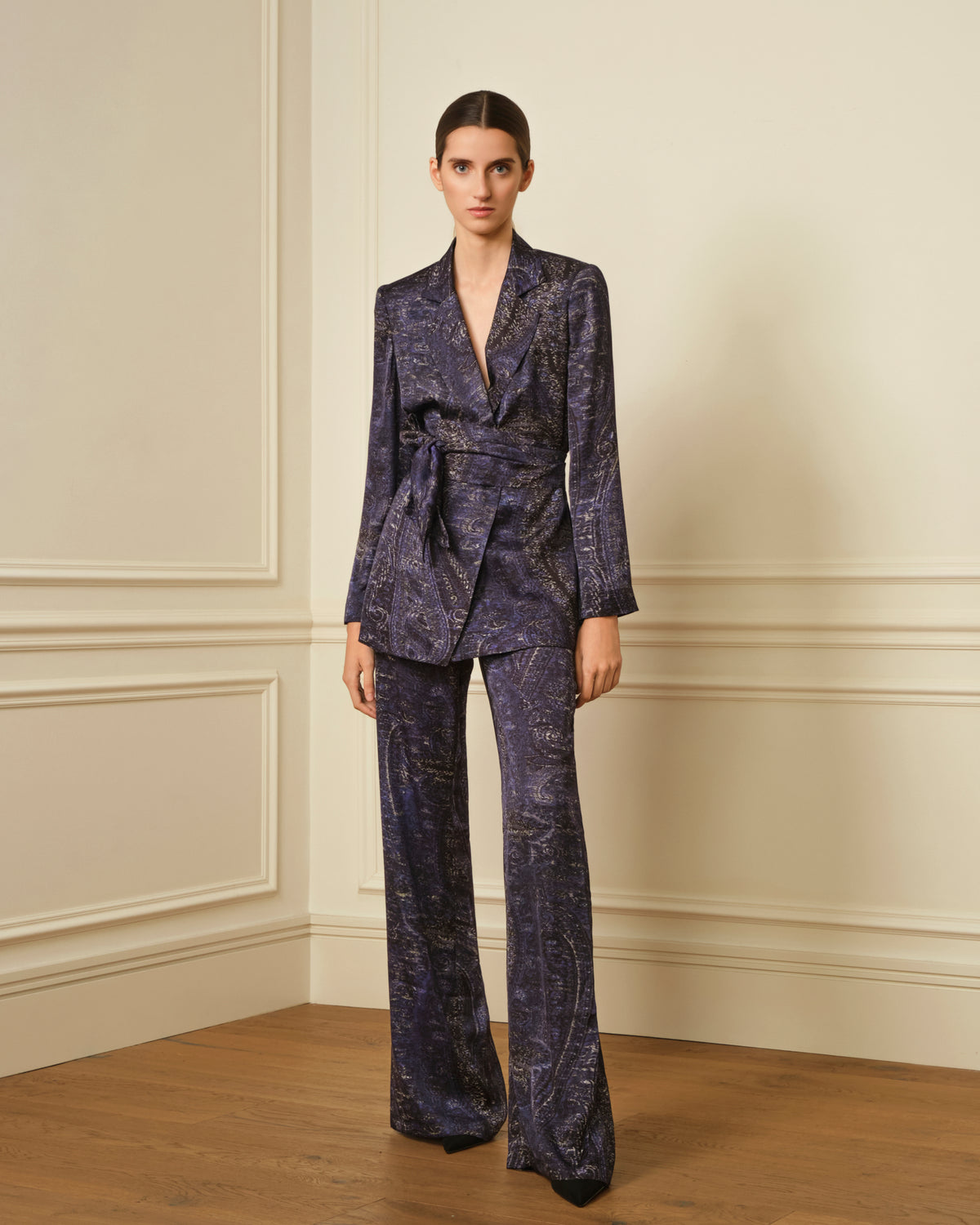 PANTALÓN SATINADO ESTAMPADO AZUL