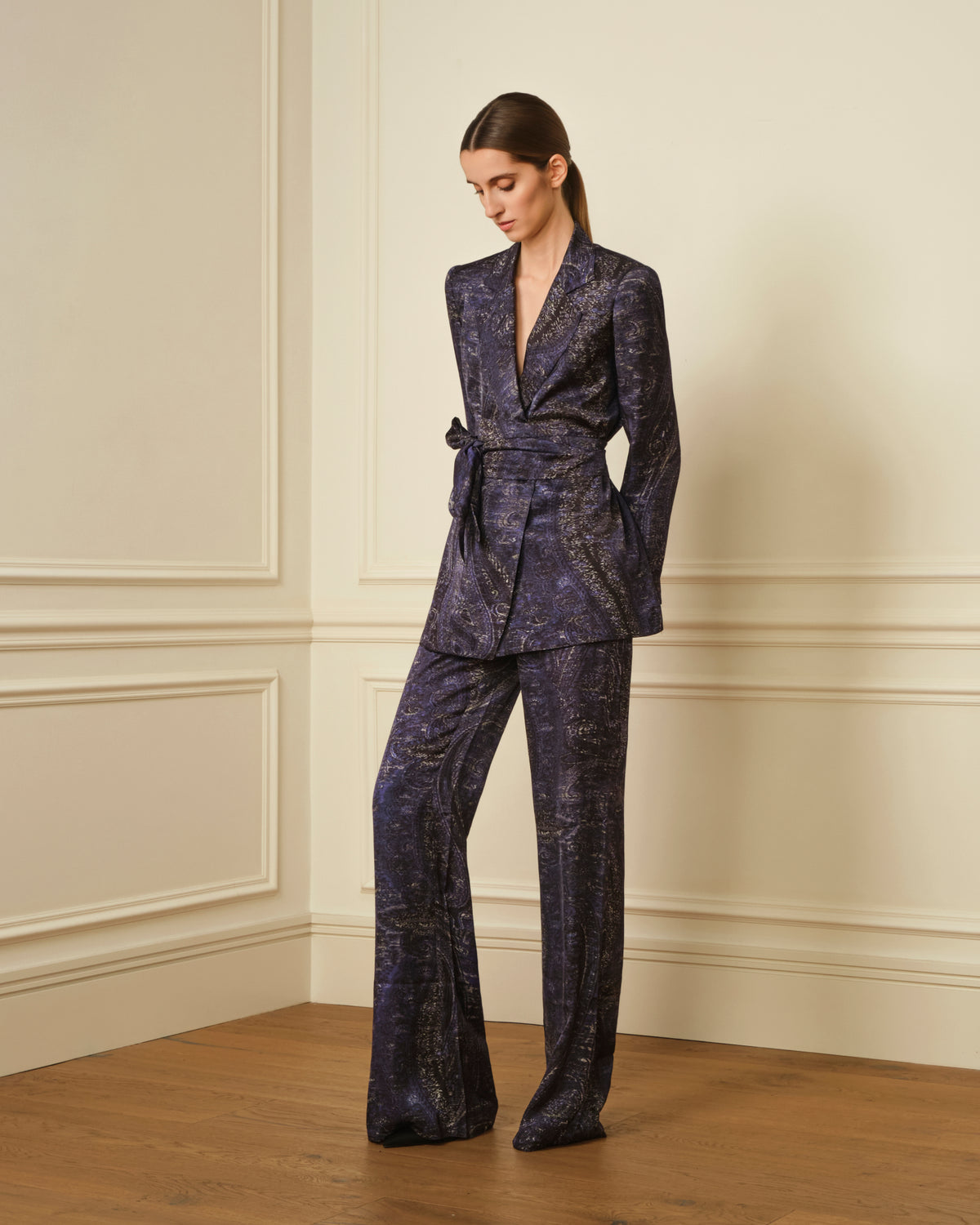 PANTALÓN SATINADO ESTAMPADO AZUL