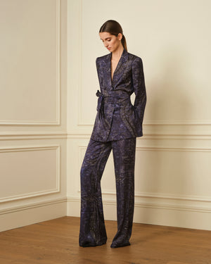 BLAZER SATINADO ESTAMPADO AZUL