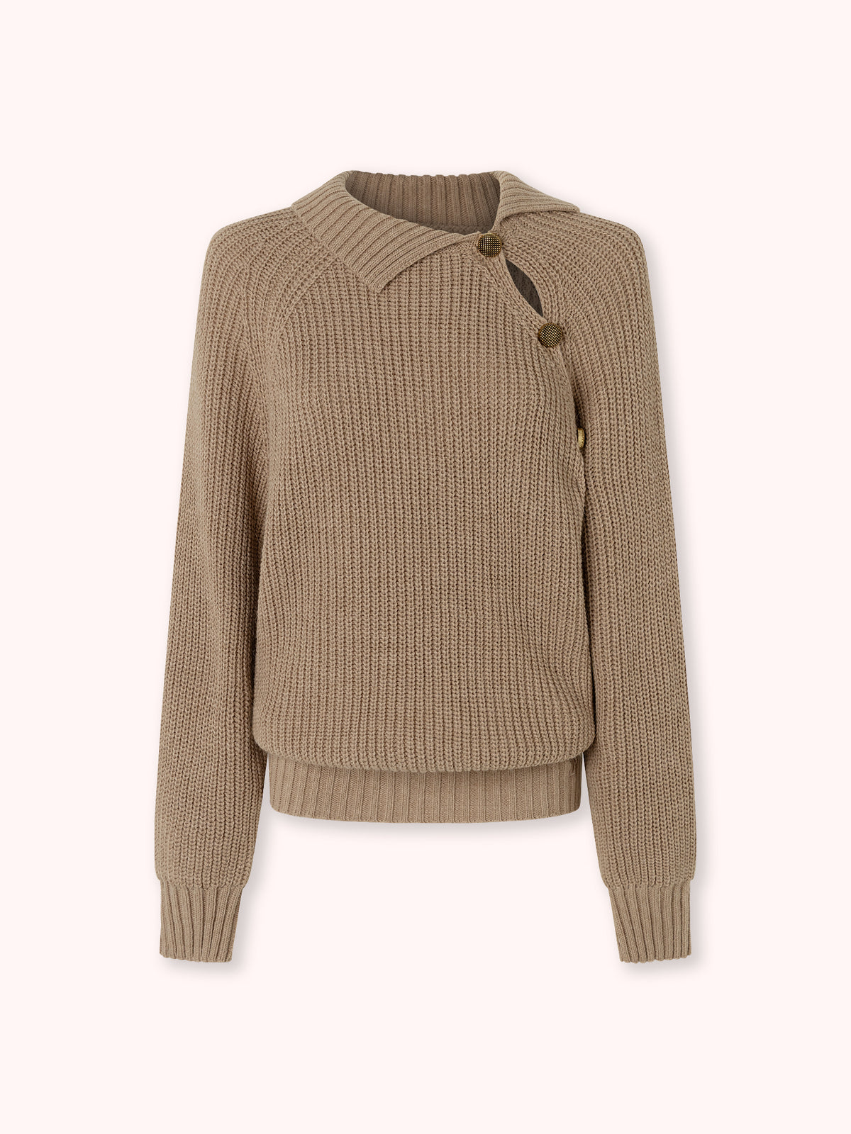 SUÉTER DE CUELLO ALTO BOTONES CAMEL
