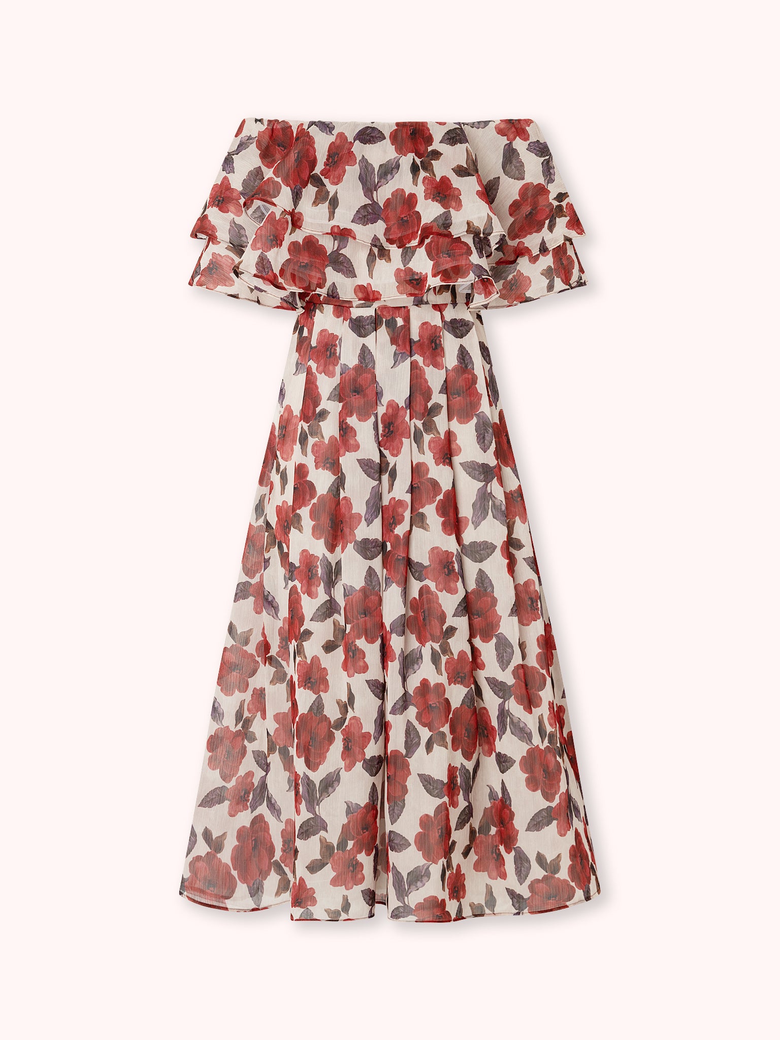 VESTIDO MIDI ESTAMPADO FLORAL CON VOLANTE