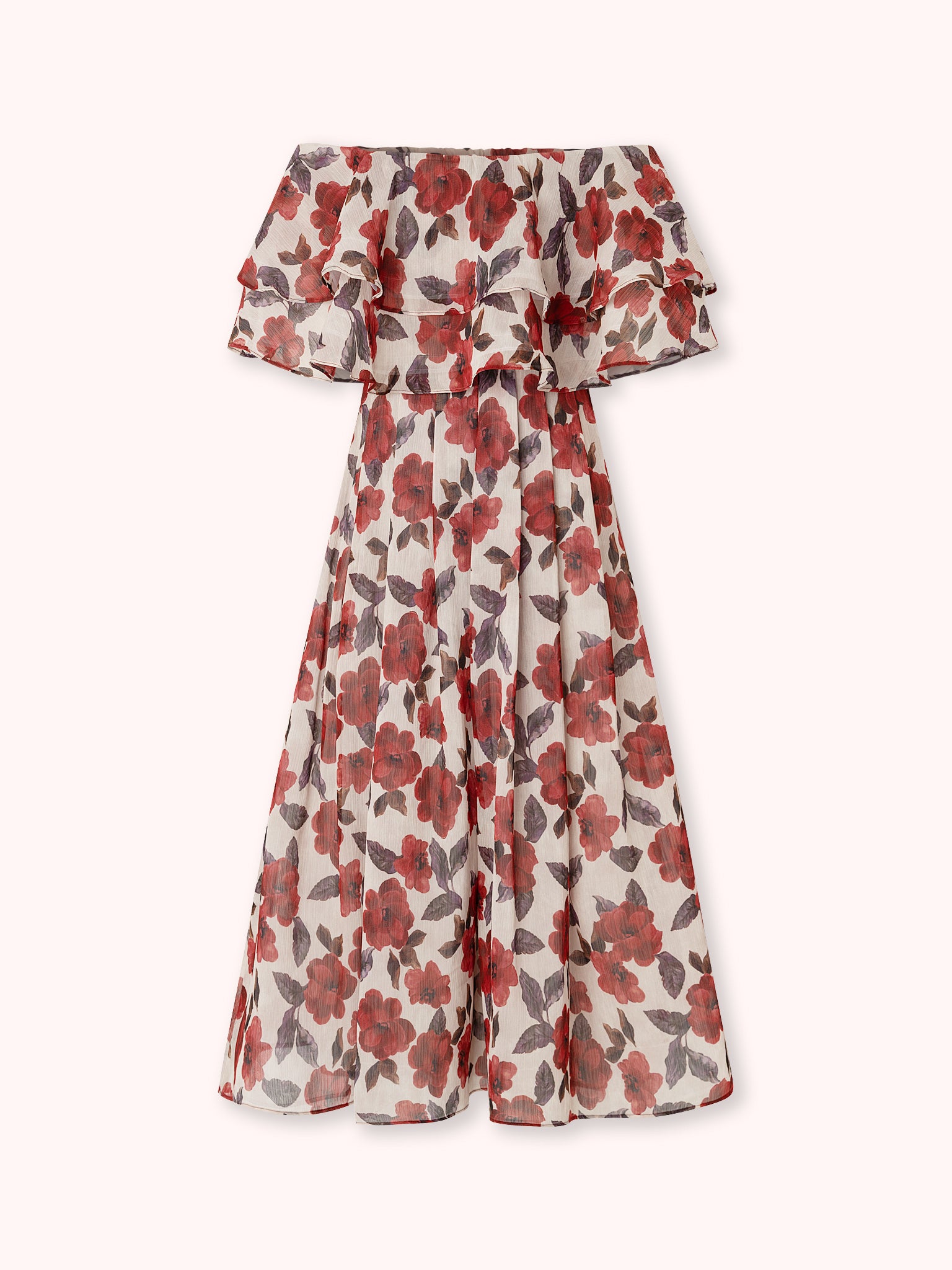 VESTIDO MIDI ESTAMPADO FLORAL CON VOLANTE