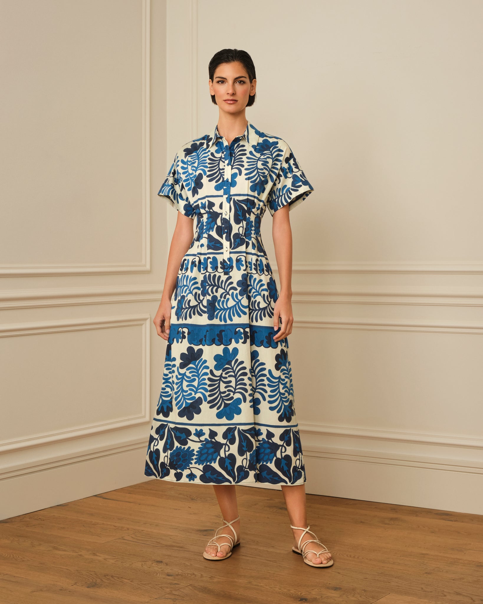 VESTIDO MIDI CAMISERO ESTAMPADO AZUL