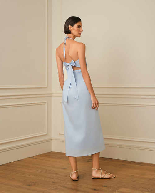 VESTIDO MIDI HALTER AZUL