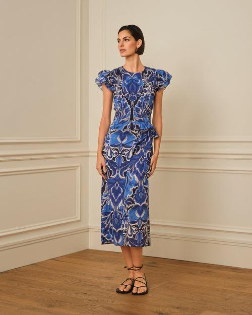 TOP NIDO DE ABEJA ESTAMPADO AZUL