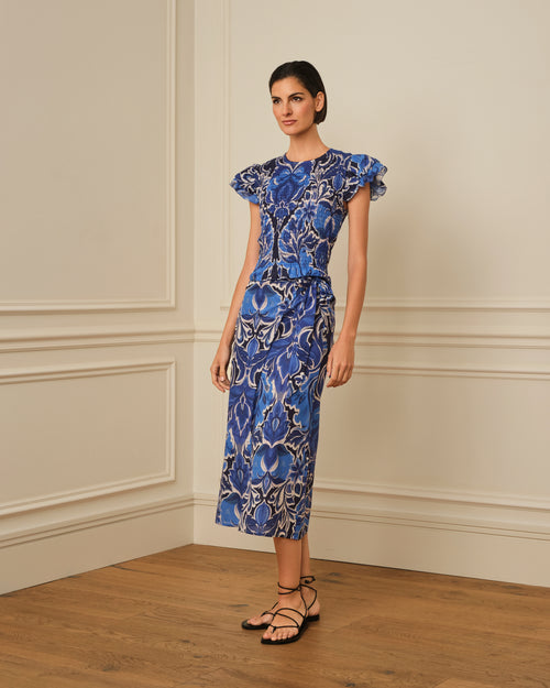 TOP NIDO DE ABEJA ESTAMPADO AZUL