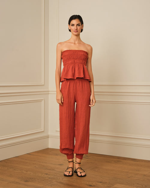PANTALÓN BOMBACHO CINTURA ELÁSTICA TERRACOTA