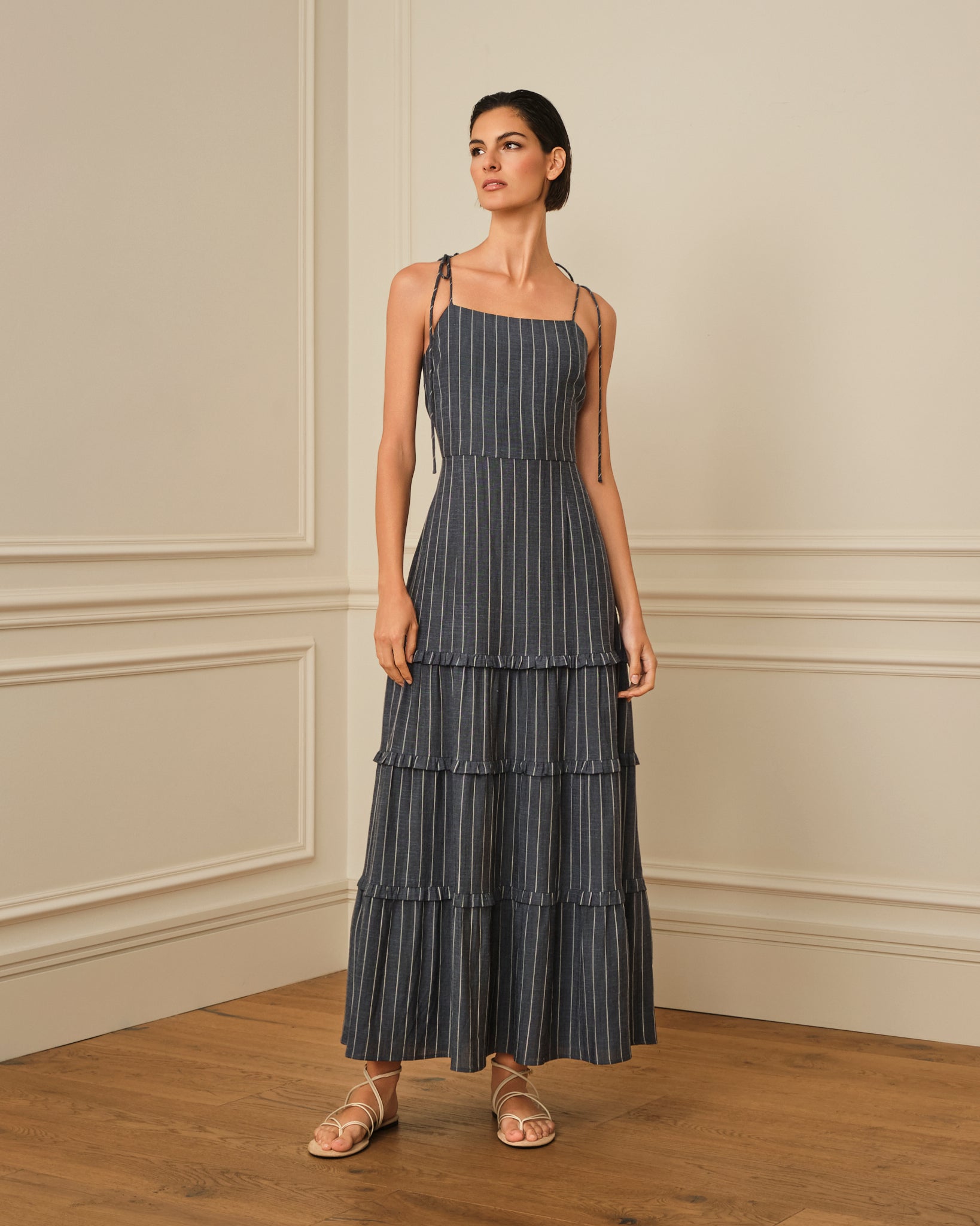 VESTIDO TIRANTES CON ESTAMPADO A RAYAS DENIM