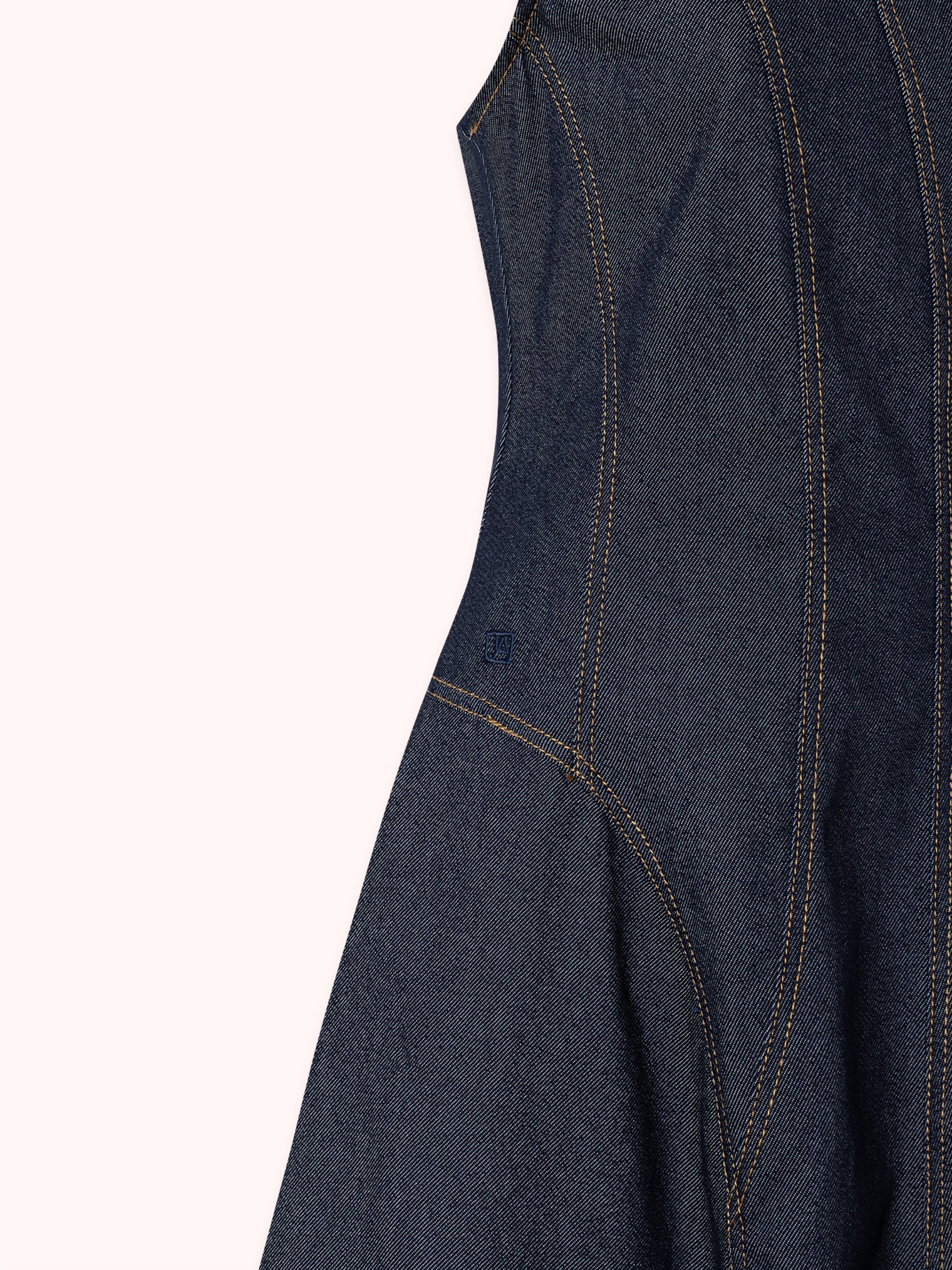 VESTIDO MIDI DENIM CON COSTURAS VISTAS AZUL