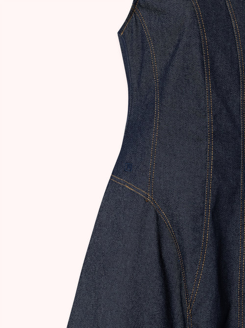 VESTIDO MIDI DENIM CON COSTURAS VISTAS AZUL