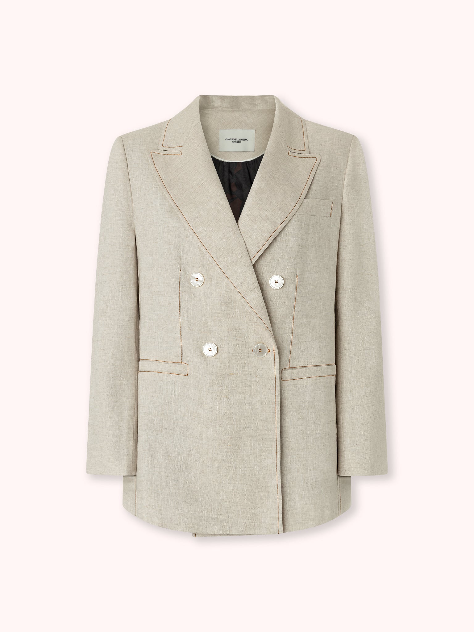 BLAZER CRUZADA CON COSTURAS VISTAS CRUDO