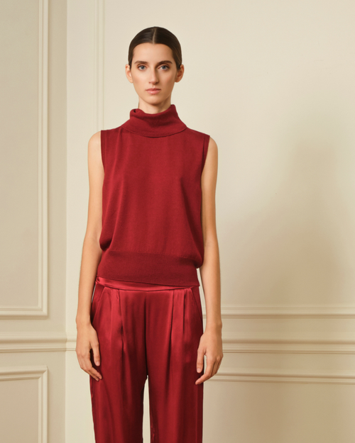 SUÉTER CUELLO CISNE SIN MANGAS GRANATE
