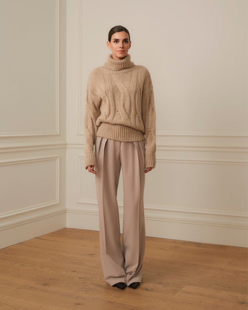 PANTALÓN PALAZZO CON DOBLE PINZA BEIGE