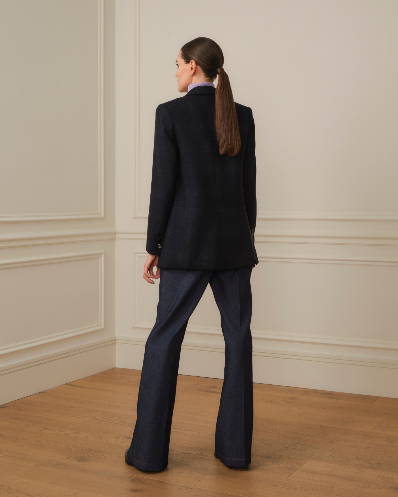 BLAZER CRUZADA DE CUADROS AZUL MARINO