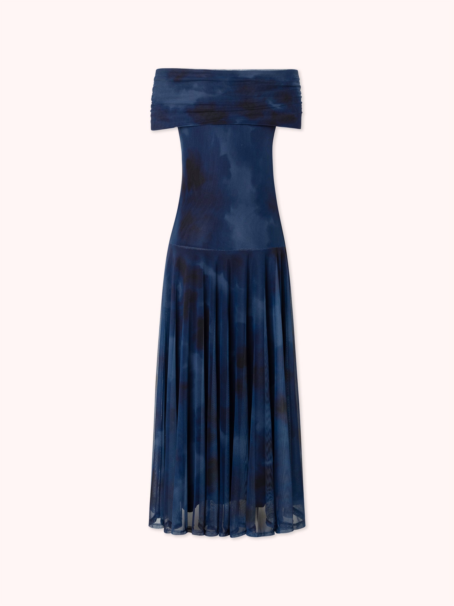 VESTIDO OFF SHOULDER DE TUL AZUL