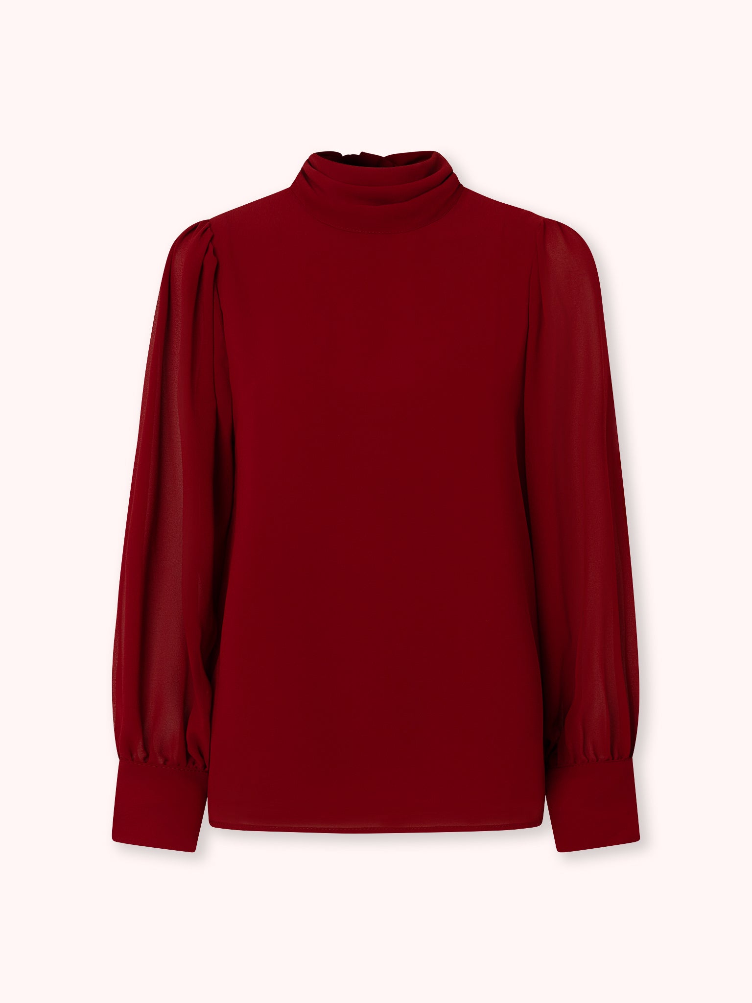 BLUSA DE CUELLO ALTO CON LAZADA GRANATE