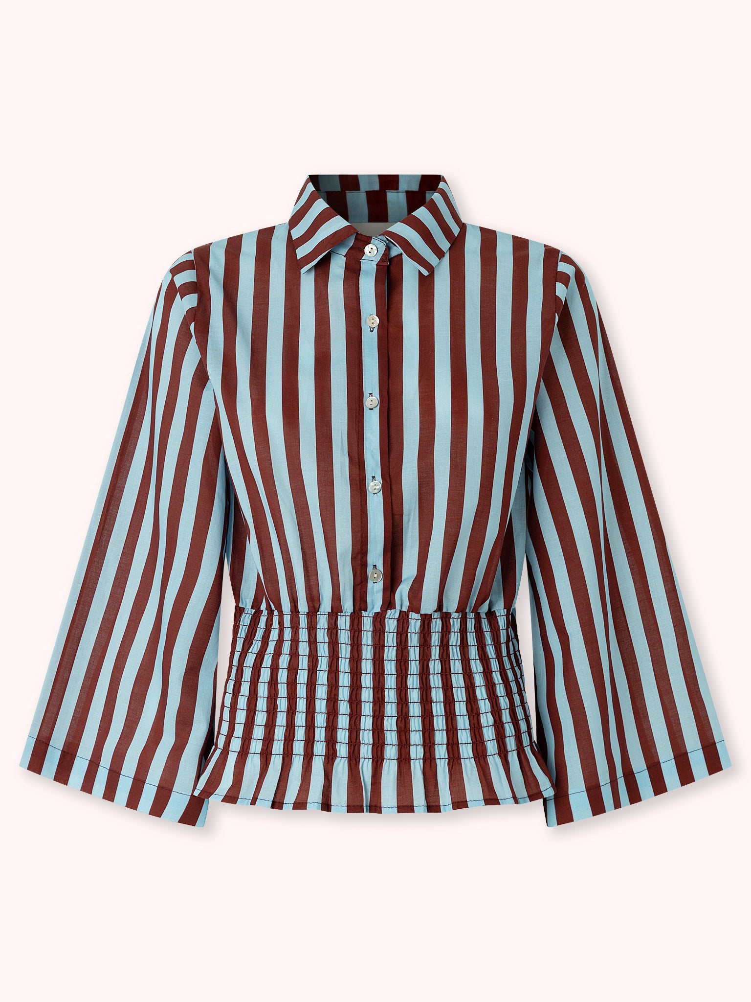 CAMISA NIDO DE ABEJA CON RAYAS MARRÓN
