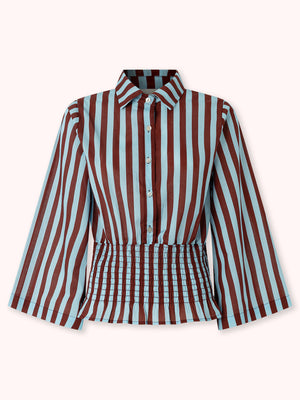 CAMISA NIDO DE ABEJA CON RAYAS MARRÓN
