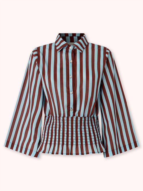 CAMISA NIDO DE ABEJA CON RAYAS MARRÓN