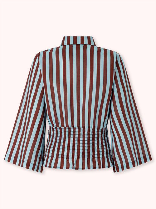 CAMISA NIDO DE ABEJA CON RAYAS MARRÓN