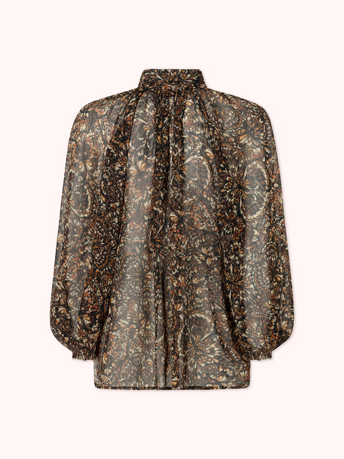 BLUSA LAZADA CON ESTAMPADO MARRÓN