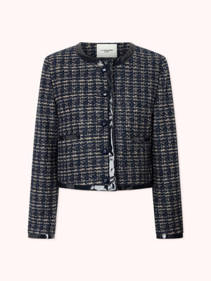 CHAQUETA CORTA DE TWEED AZUL MARINO