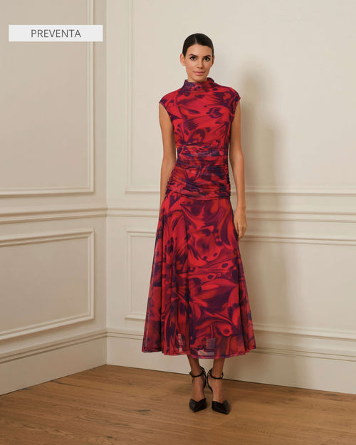 VESTIDO DRAPEADO DE TUL ESTAMPADO