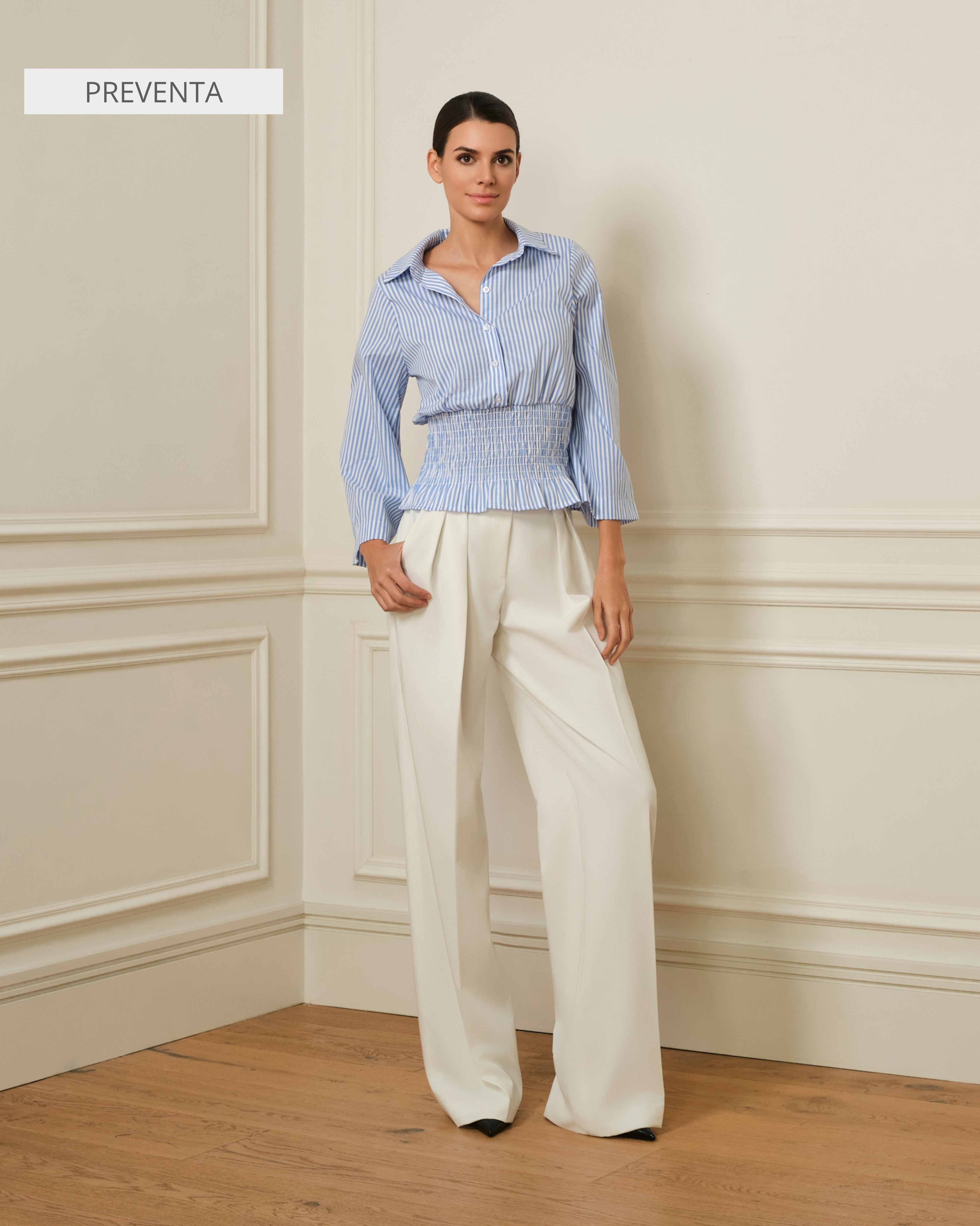 CAMISA FRUNCIDA DE RAYAS AZUL