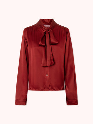CAMISA SATINADA CON LAZADA EN CUELLO GRANATE