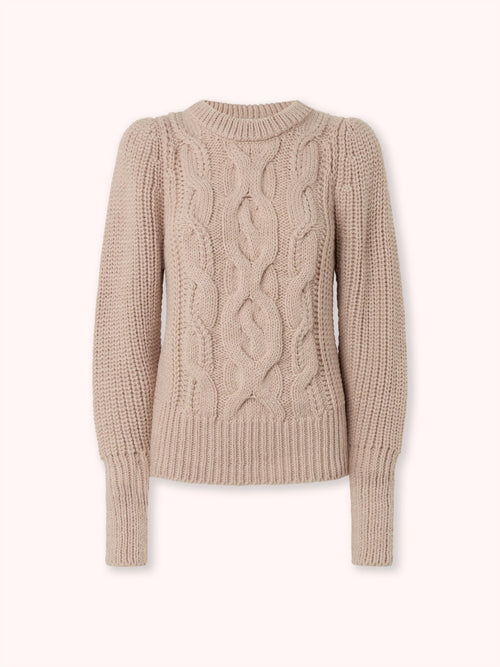 SUÉTER DE PUNTO TRENZADO CON MANGA ABULLONADA ROSA