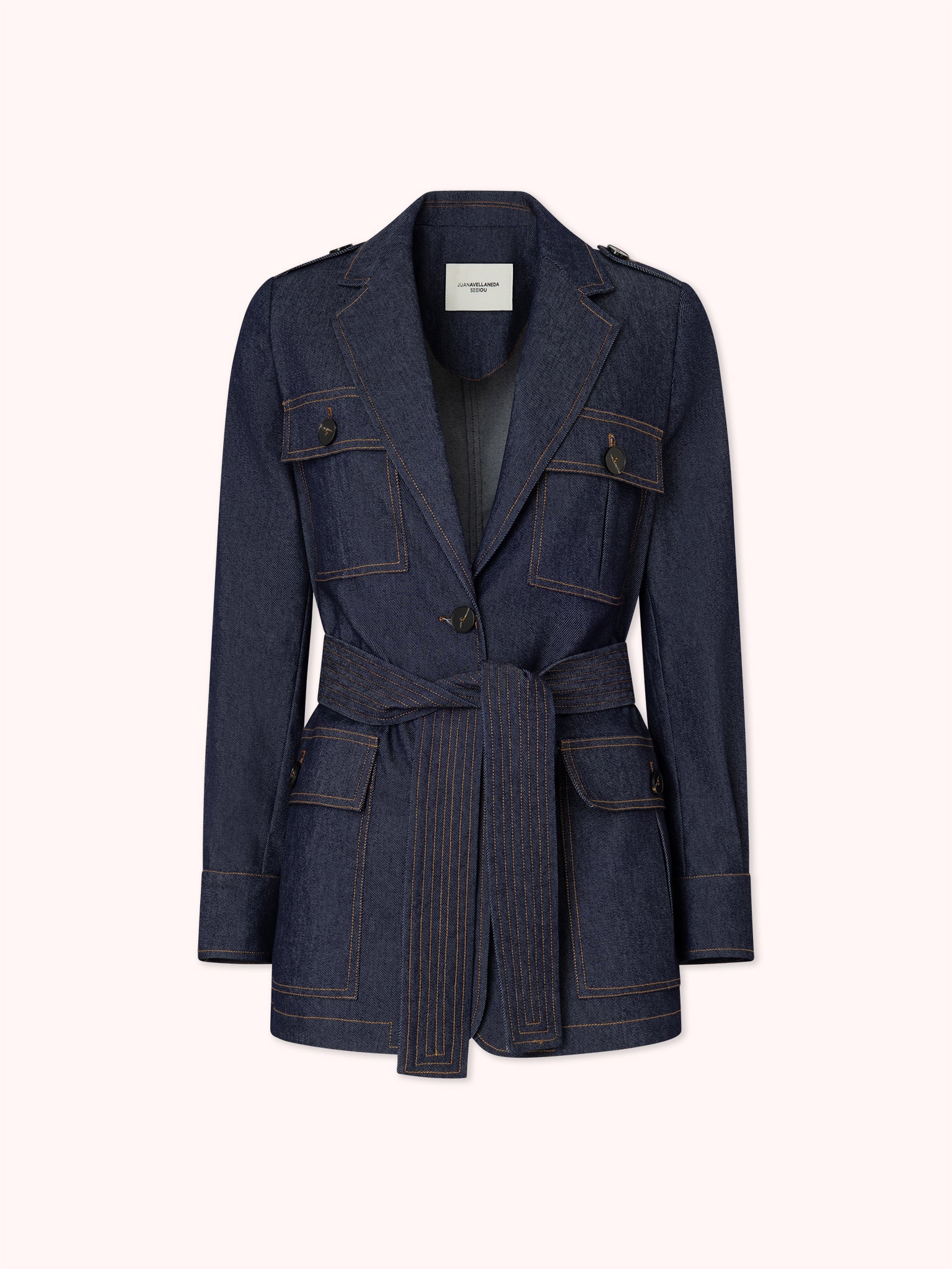 BLAZER SAHARIANA CON COSTURAS VISTAS DENIM