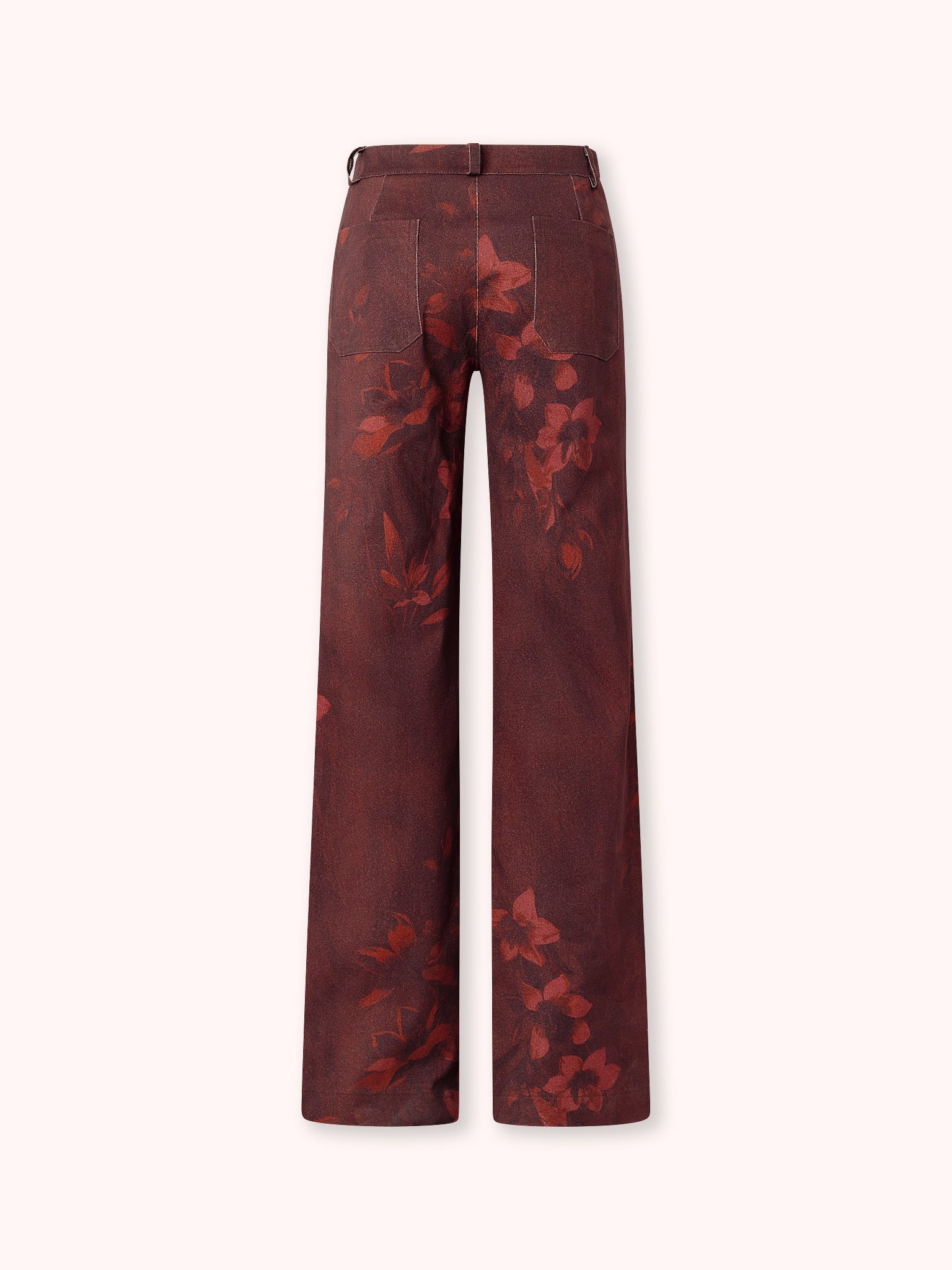 PANTALÓN FLARE CON ESTAMPADO FLORAL BURDEOS