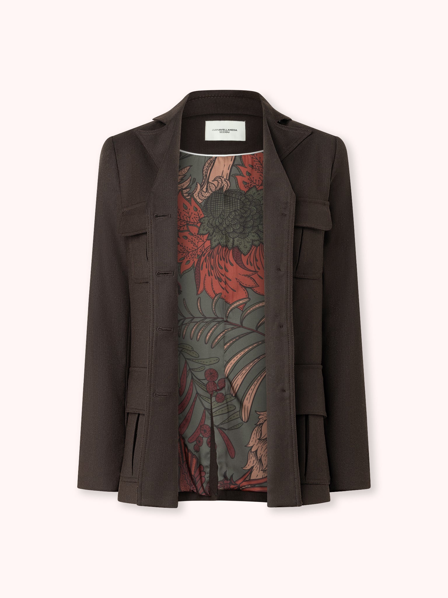 BLAZER DE LANA CON CINTURON Y BOLSILLOS CON TAPA MARRÓN