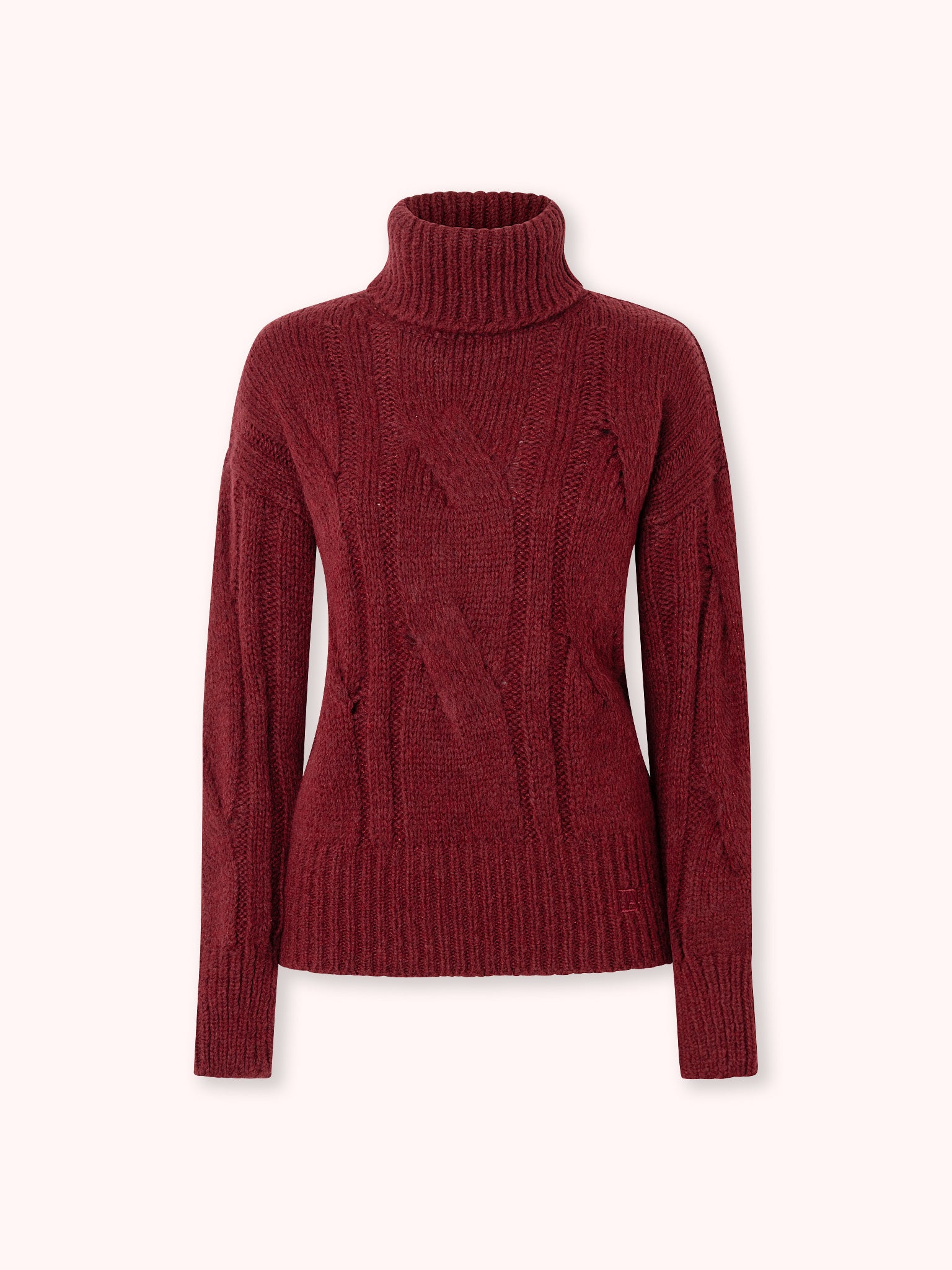 SUÉTER TRENZADO DE CUELLO ALTO GRANATE
